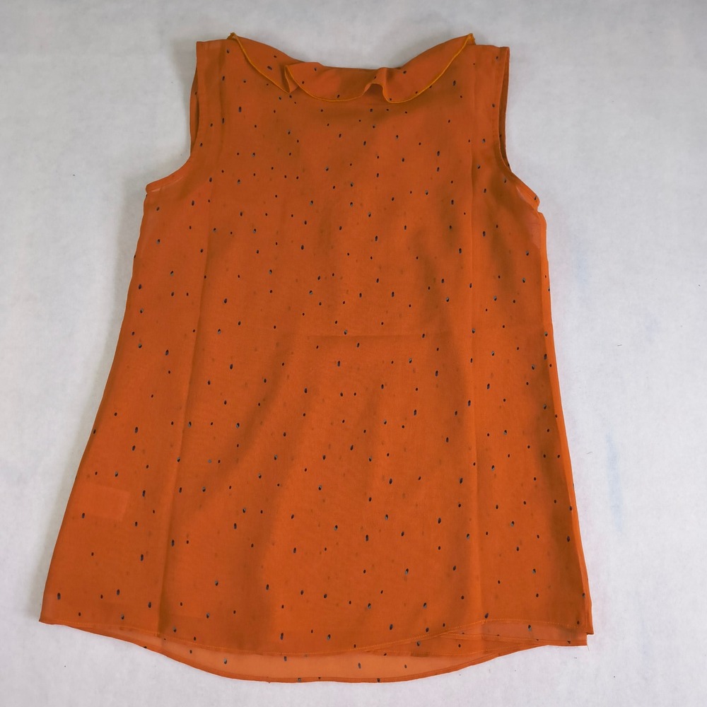 Cabi Orange Ruffle Neck Sleeveless Blouse Womens XS‎ Polka Dot Tie Neck Top - Picture 9 of 9